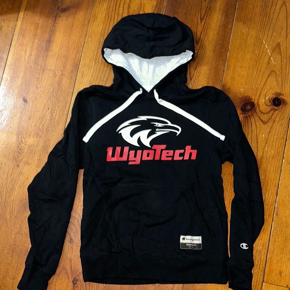 Champion Black Long Sleeve Hoodie with Red and White Details
